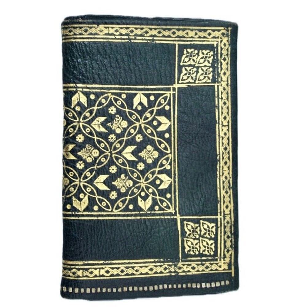 Vtg Leather Passport Wallet Green Gold Embossed 6 compartments 1920s